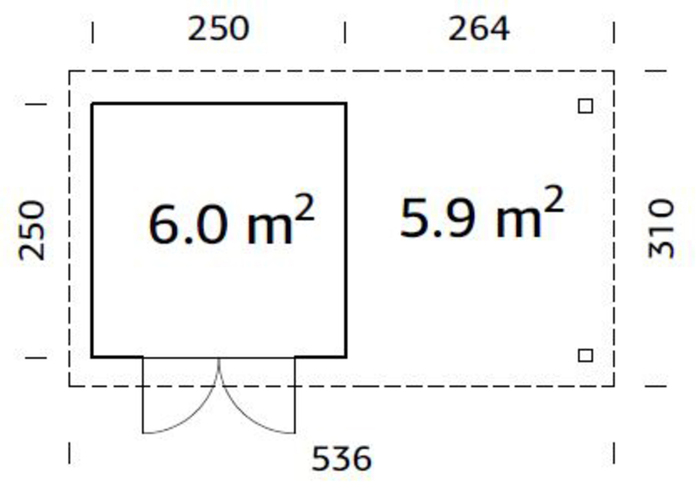 Palmako Lars 2 haveskur 6 + 5,9 m² - 250 x 290 cm